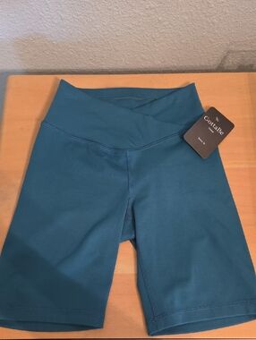 Women’s Teal Bike Shorts with Cross Waistband